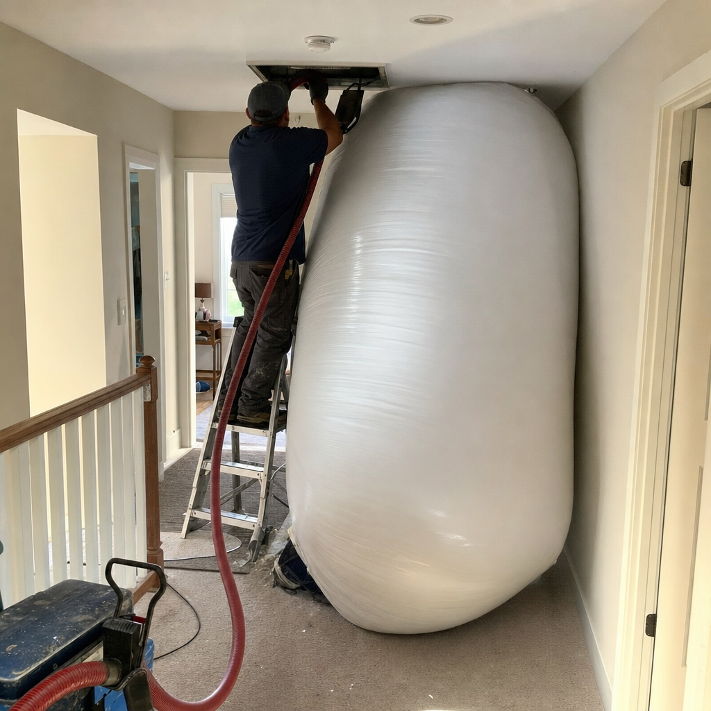 HVAC technician performing professional residential air duct cleaning service
